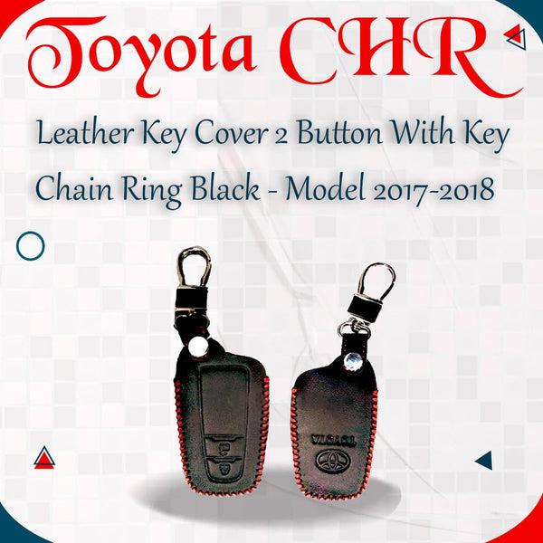 Toyota CHR Leather Key Cover 2 Button with Key Chain Ring Black - Model 2017-2018