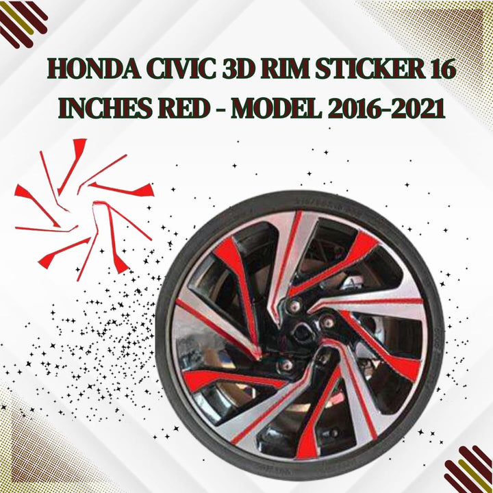 Honda Civic 3D Rim Sticker 16 inches Red - Model 2016-2021