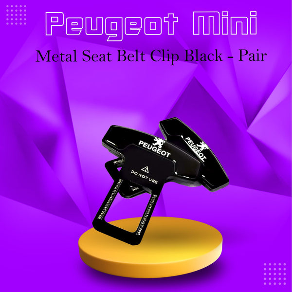 Peugeot Mini Metal Seat Belt Clip Black - Pair