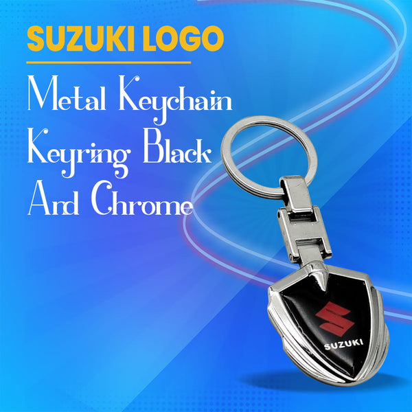 Suzuki Metal Keychain Keyring - Black And Chrome