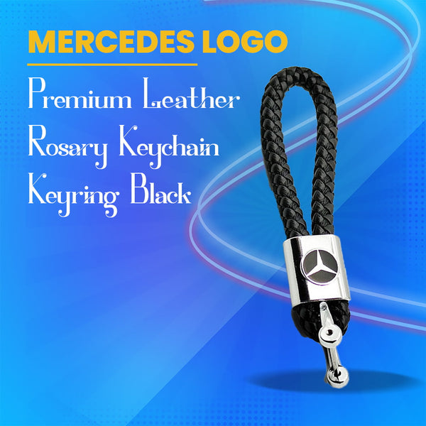 Mercedes Premium Leather Rosary Keychain Keyring - Black
