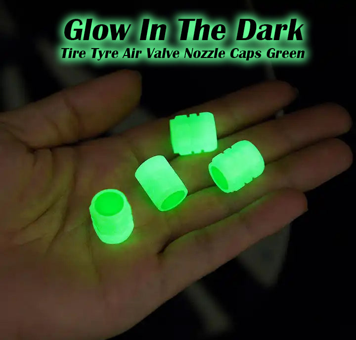 Glow In The Dark Tire Tyre Air Valve Nozzle Caps Green - 4 Pieces