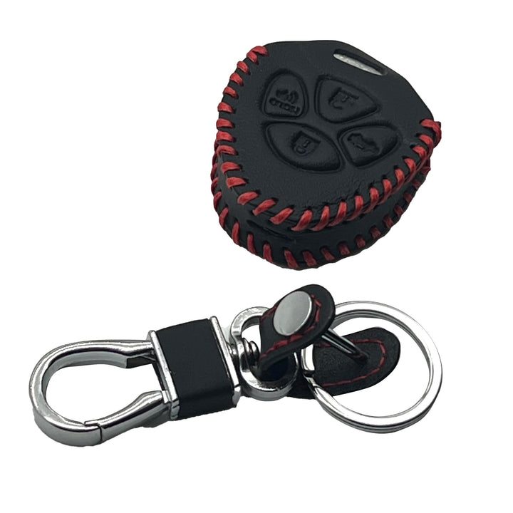 Toyota Corolla Leather Key Cover 4 Buttons with Key Chain Ring Black - Model 2009-2014