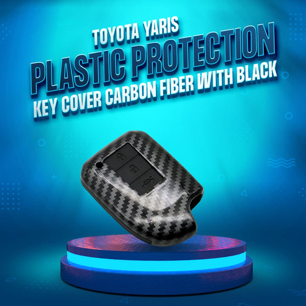 Toyota Yaris Plastic Protection Key Cover Carbon Fiber With Black PVC 3 Buttons - Model 2020-2021