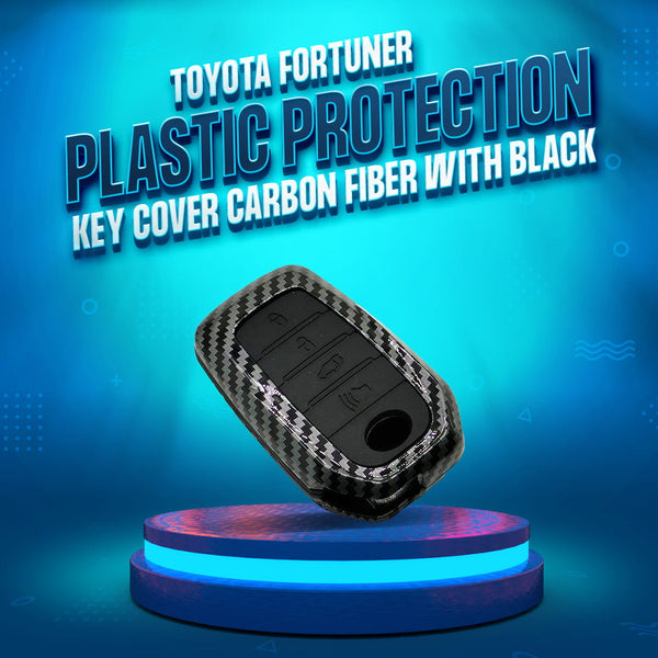 Toyota Fortuner Plastic Protection Key Cover Carbon Fiber With Black PVC 4 Buttons - Model 2016-2021