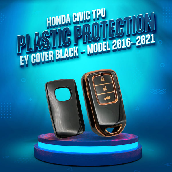 Honda Civic TPU Plastic Protection Key Cover Black With Golden 3 Buttons - Model 2016-2021