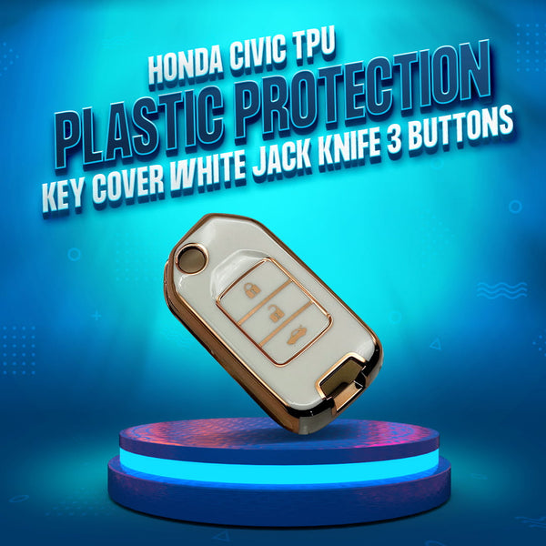 Honda Civic TPU Plastic Protection Key Cover White Jack Knife 3 Buttons - Model 2014-2016