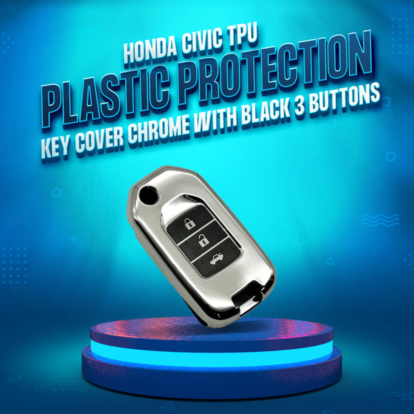 Honda Civic TPU Plastic Protection Key Cover Chrome With Black 3 Buttons - Model 2014-2016