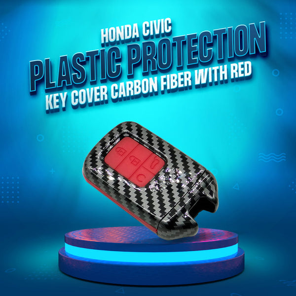 Honda Civic Plastic Protection Key Cover Carbon Fiber With Red PVC 4 Buttons - Model 2016-2021
