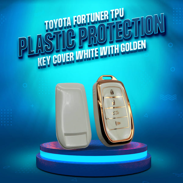 Toyota Fortuner TPU Plastic Protection Key Cover White With Golden  4 Buttons - Model 2016-2021