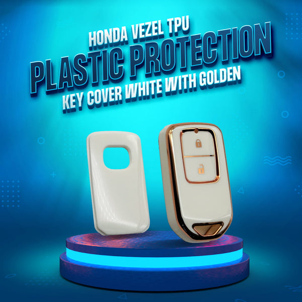 Honda Vezel TPU Plastic Protection Key Cover White With Golden 2 Buttons - Model 2013 - 2022