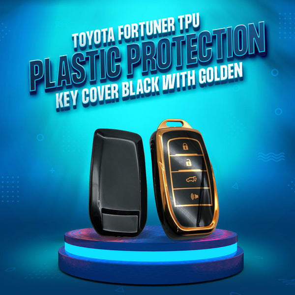 Toyota Fortuner TPU Plastic Protection Key Cover Black With Golden 4 Buttons - Model 2016-2021