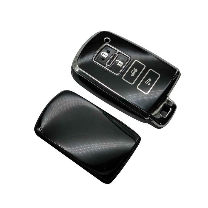 Toyota Corolla Grande TPU Plastic Protection Key Cover Chrome With Black 4 Buttons - Model 2021-2022