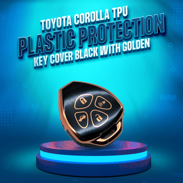 Toyota Corolla TPU Plastic Protection Key Cover Black With Golden 4 Buttons - Model 2009-2014