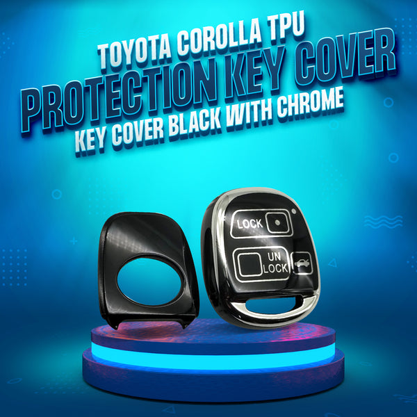 Toyota Corolla TPU Plastic Protection Key Cover Black With Chrome 3 Buttons - Model 2006-2008
