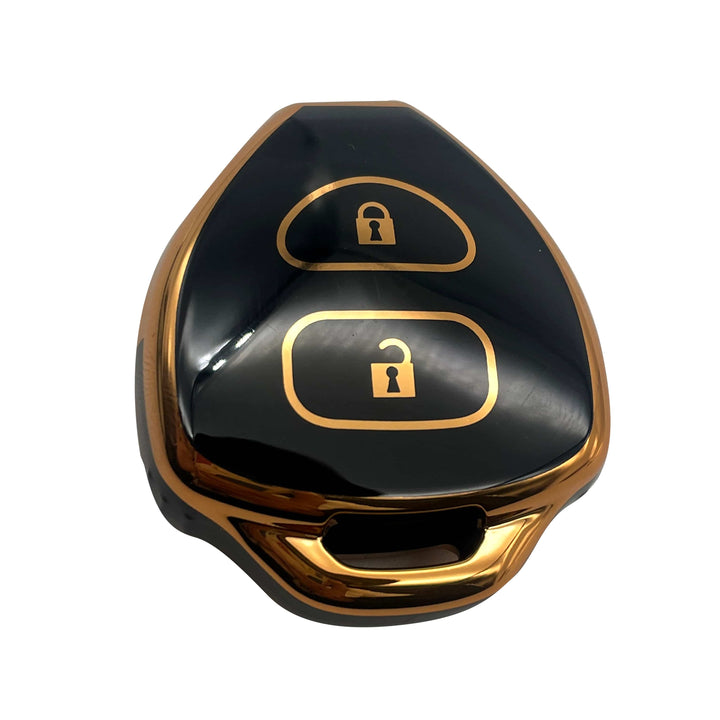 Toyota Corolla Axio TPU Plastic Protection Key Cover Black With Golden 2 Buttons - Model 2006-2012