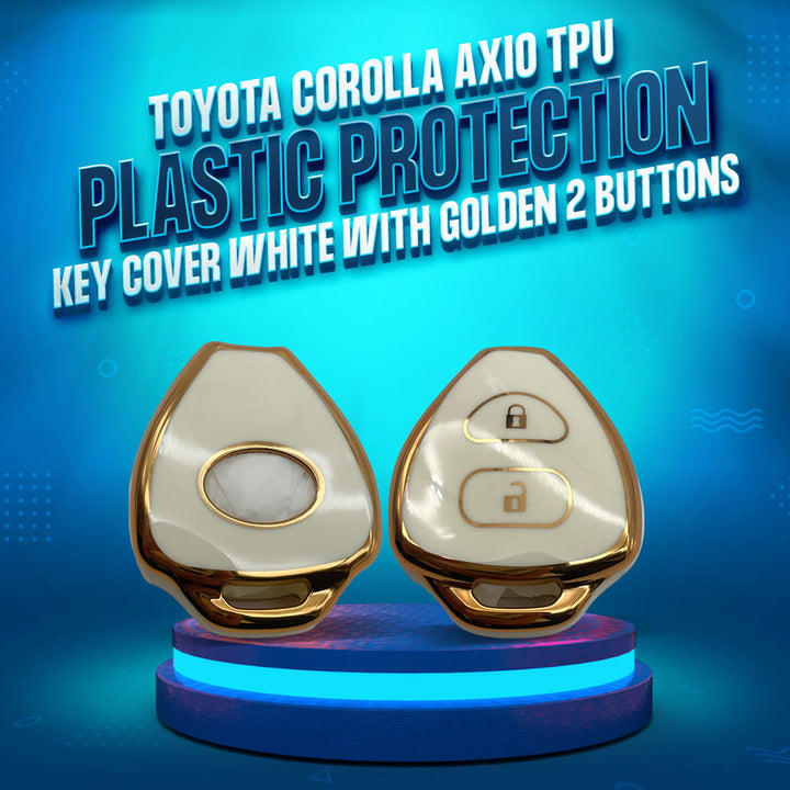Toyota Corolla Axio TPU Plastic Protection Key Cover White With Golden 2 Buttons - Model 2006-2012