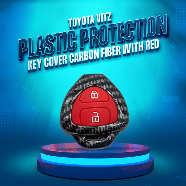 Toyota Vitz Plastic Protection Key Cover Carbon Fiber With Red PVC 2 Buttons - Model 2014-2019