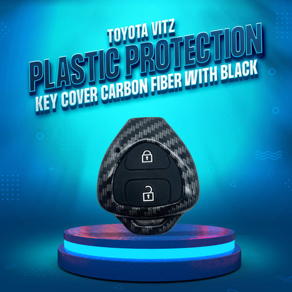 Toyota Vitz Plastic Protection Key Cover Carbon Fiber With Black PVC 2 Buttons - Model 2014-2019