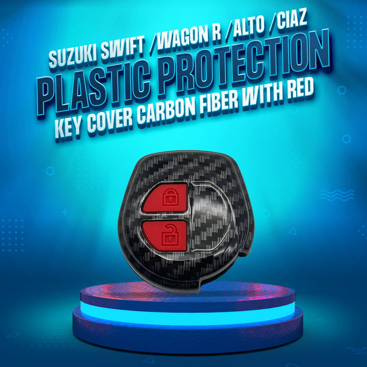 Suzuki Swift /Wagon R /Alto /Ciaz Plastic Protection Key Cover Carbon Fiber With Red PVC 2 Buttons
