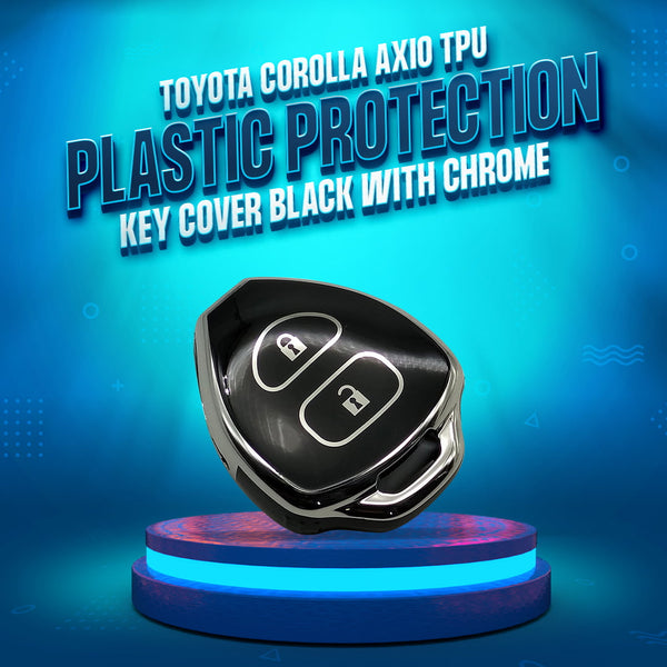 Toyota Corolla Axio TPU Plastic Protection Key Cover Black With Chrome 2 Buttons - Model 2006-2012