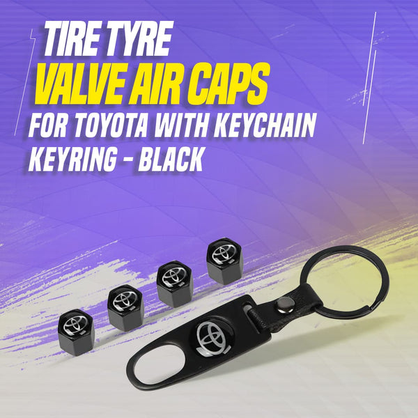 Tire Tyre Valve Air Caps For Toyota with Keychain Keyring - Black