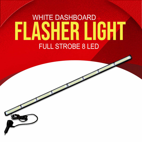 White Dashboard Full Strobe Flasher Light 8 LED