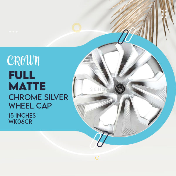 Crown Full Matte Chrome Silver Wheel Cap - WK06CR - 15 inches