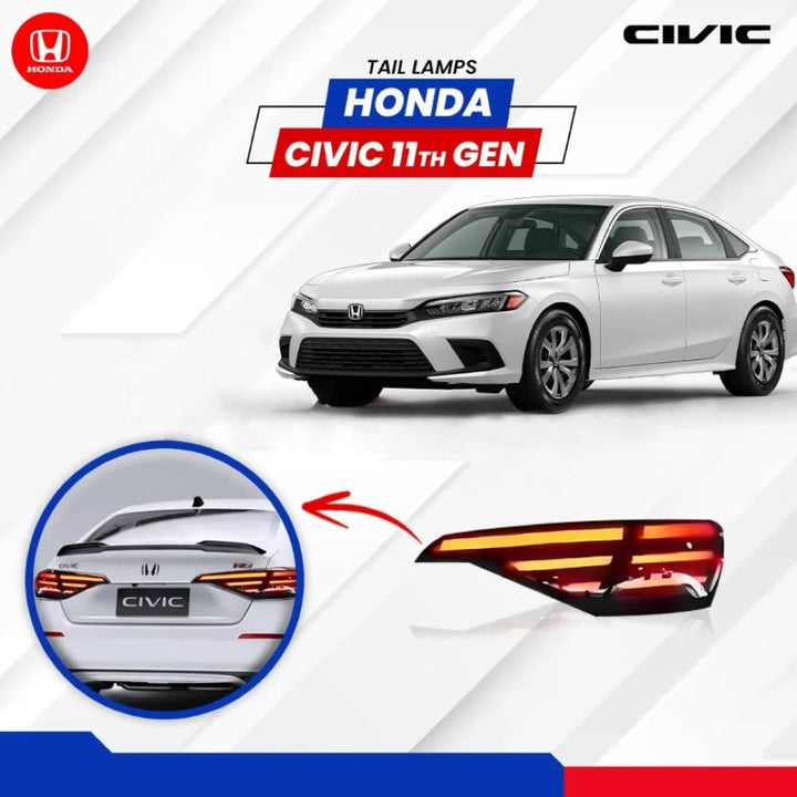 Honda Civic Lining Style Back Lamps Light Red - Model 2022-2024