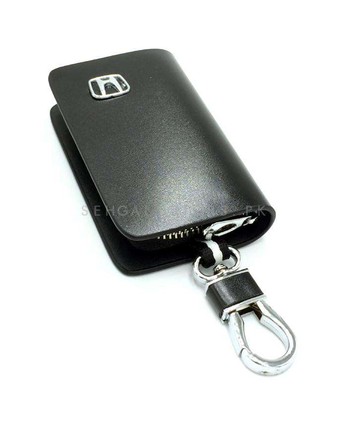 Honda Glossy Leather Key Cover Pouch Black with Keychain Ring