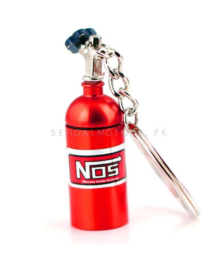 NOS Can Cylinder Shape Keychain Keyring - Red