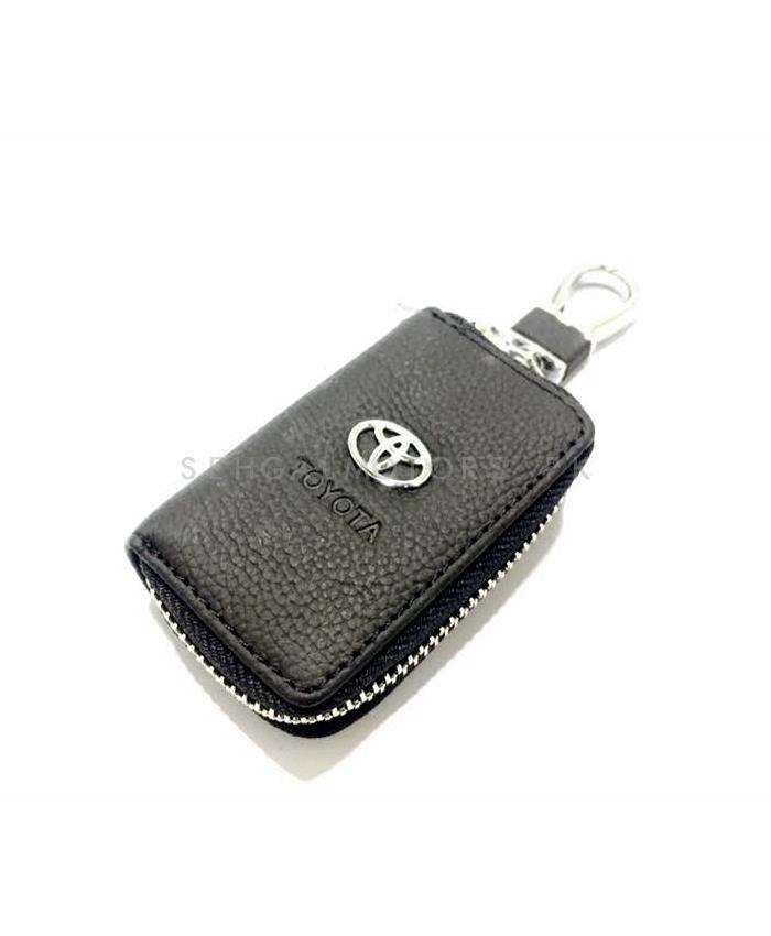 Toyota Zipper Leather Key Cover Pouch Black with Keychain Ring