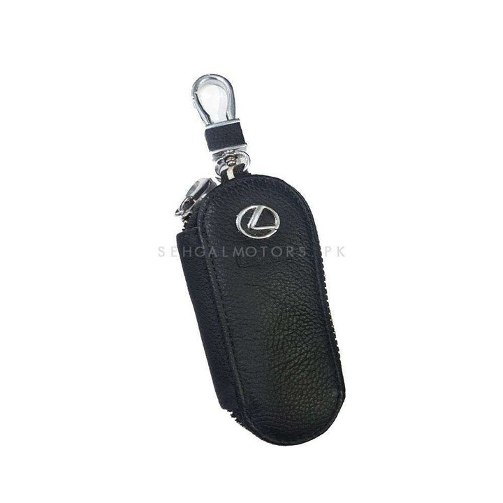 Lexus Zipper Matte Leather Key Cover Pouch Black with Keychain Ring