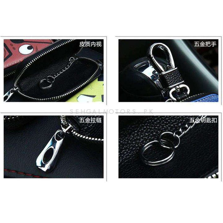 Nissan Zipper Matte Leather Key Cover Pouch Black with Keychain Ring