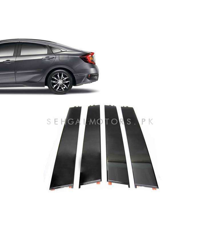 Honda Civic Door Pillar Glossy Black Sticker 4PC - Model 2016-2021