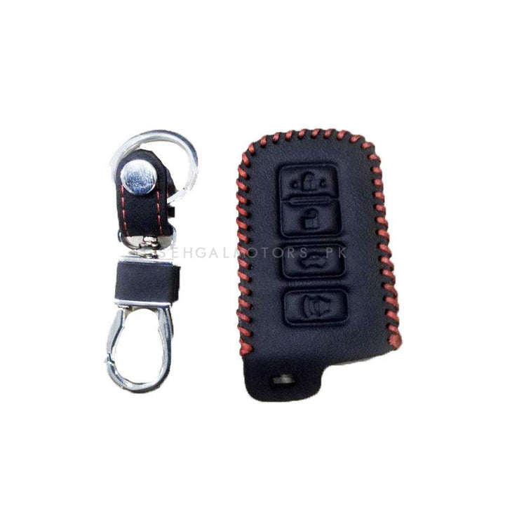 Toyota Corolla Leather Key Cover 4 Button With Key Chain Ring Black- Model 2017-2021