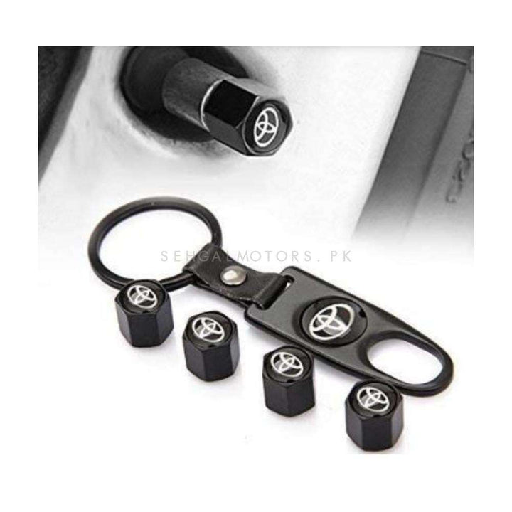 Tire Tyre Valve Air Caps For Toyota with Keychain Keyring - Black