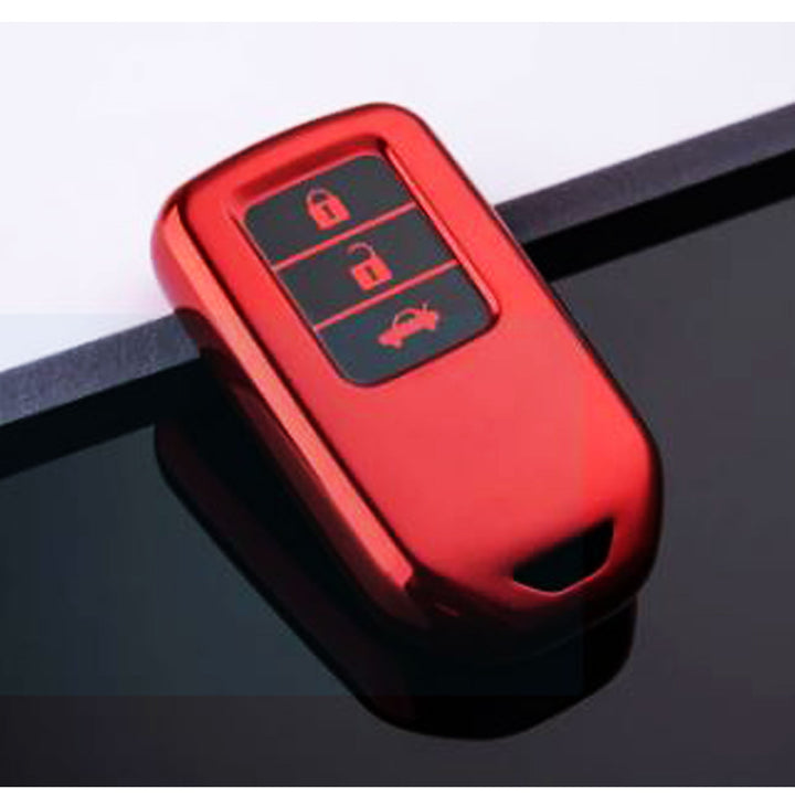 Honda Civic TPU Plastic Protection Key Cover 3 Button Red - Model 2017-2021