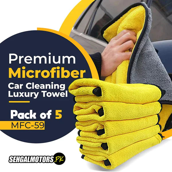 Premium microfiber car cleaning towels, luxury yellow & gray pack of 5 for detailing and auto care