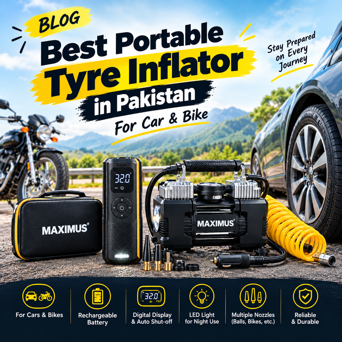 Best Portable Tyre Inflator in Pakistan: Rs 5,500 Pick for Car & Bike