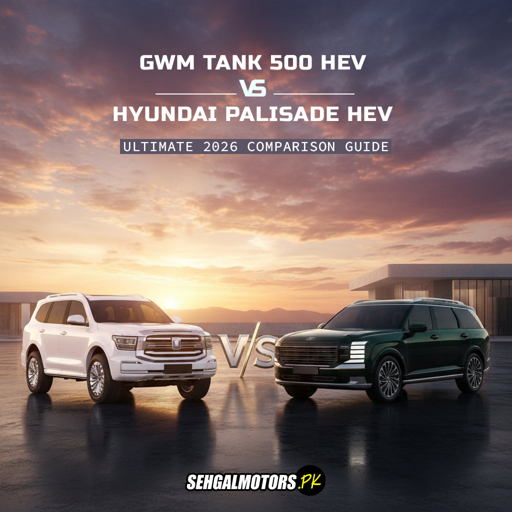 GWM Tank 500 HEV vs Hyundai Palisade HEV 2026 comparison guide at sunset