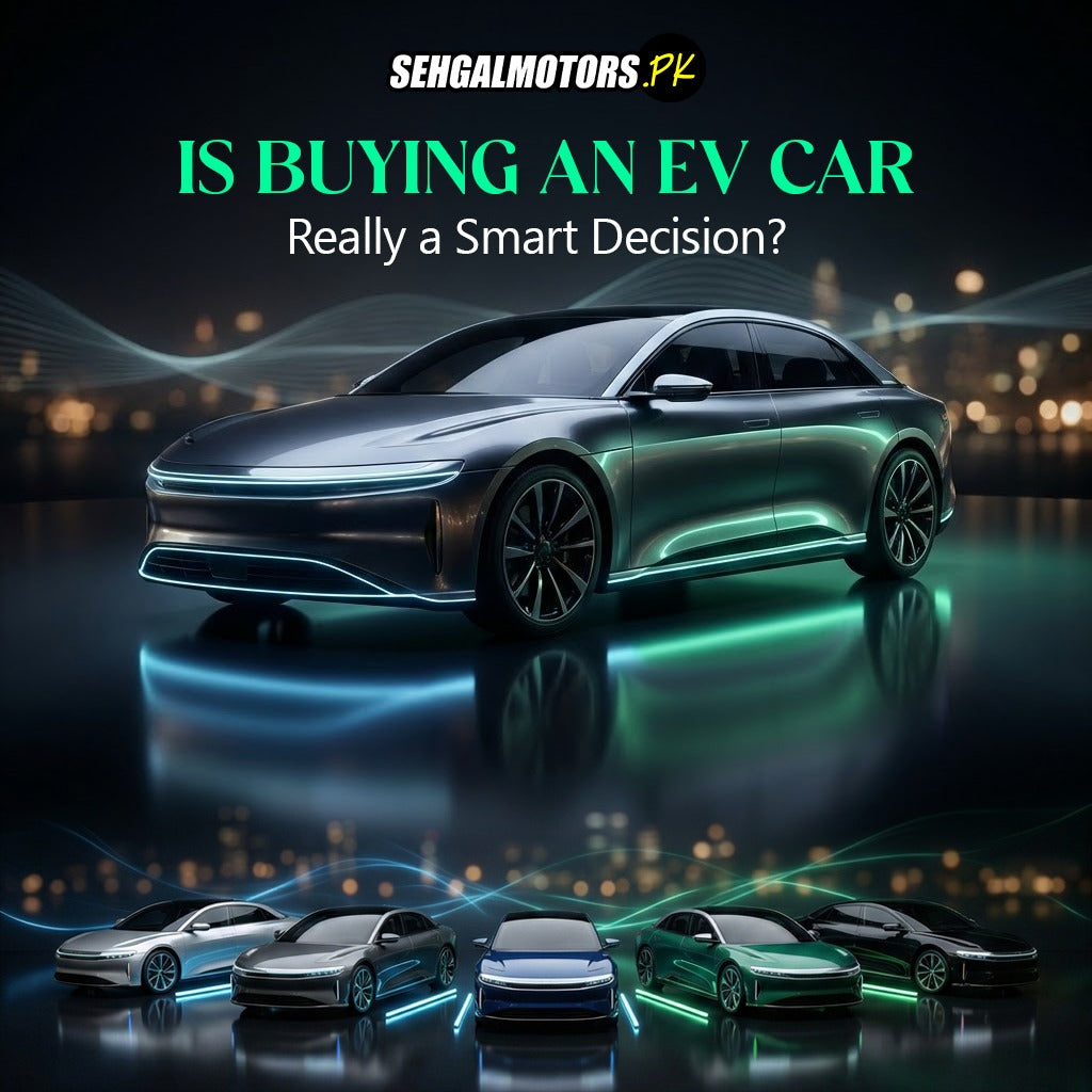 Modern EV car with LED accents, showcasing electric vehicle design and futuristic styling for smart car buyers.