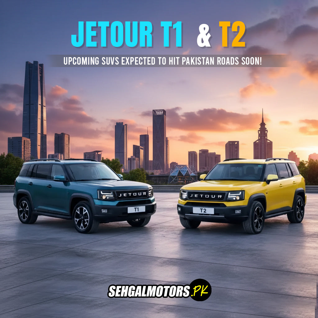 Jetour T1 and T2 SUVs showcased against city skyline, upcoming models for Pakistan roads