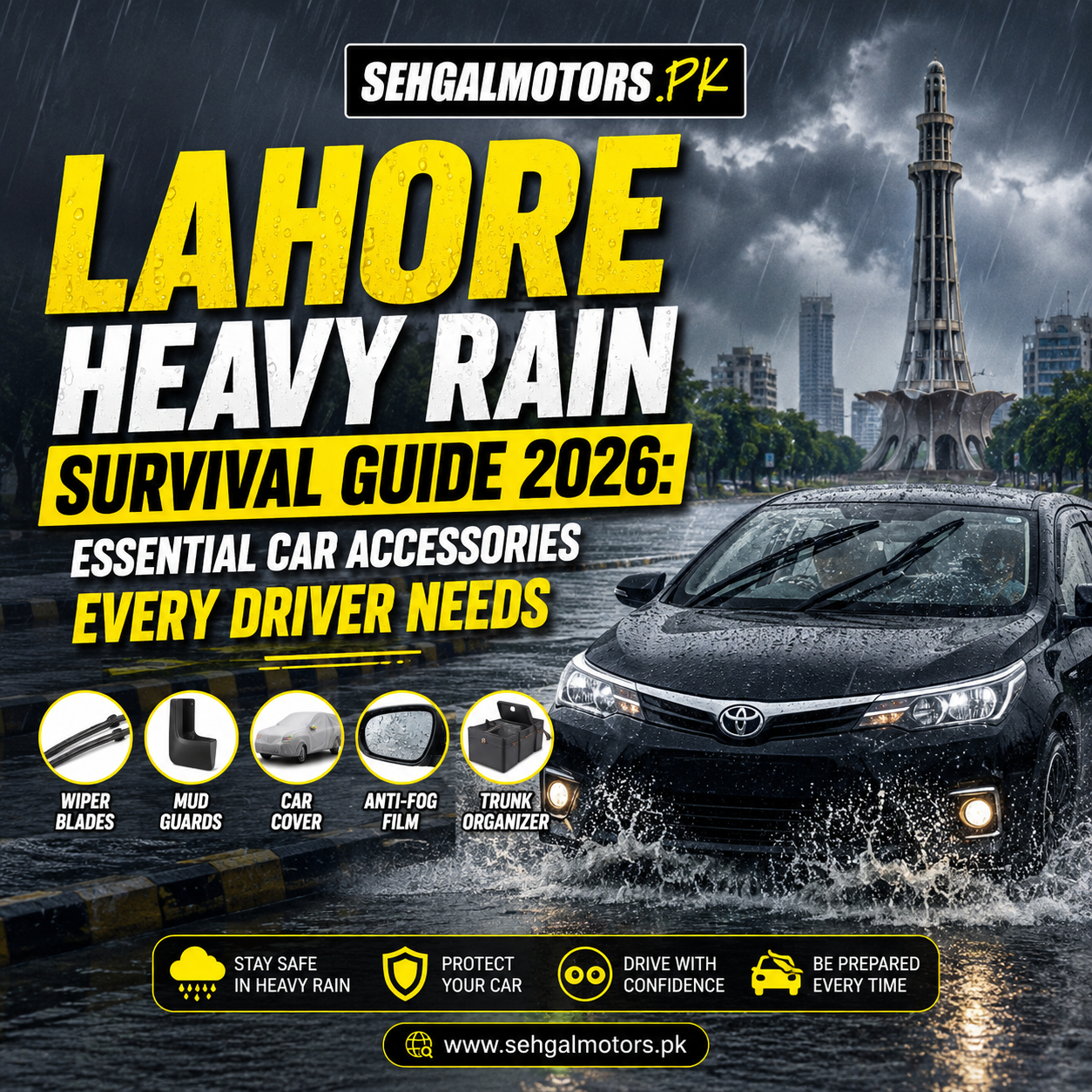 Stay safe during Lahore's heavy rains in 2026 with essential car accessories every driver needs. Discover must-have rain gear, safety tips, and emergency driving essentials.