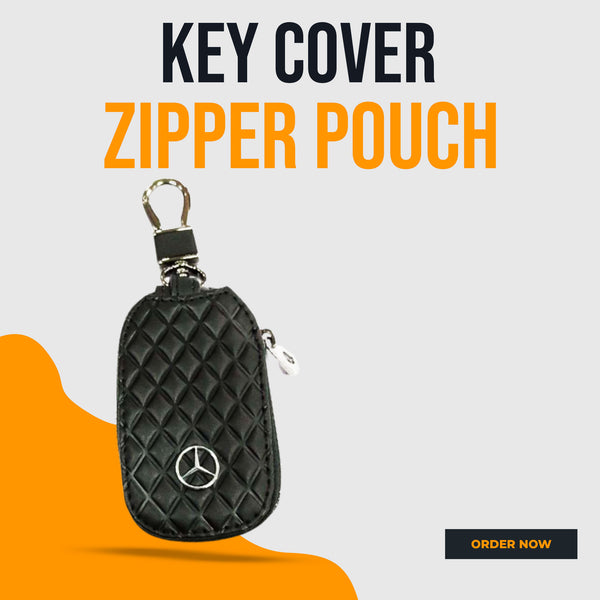 Mercedes Zipper 7D Style Key Cover Pouch Black With Keychain Ring