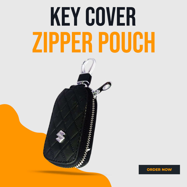 Suzuki Zipper 7D Style Key Cover Pouch Black With Keychain Ring