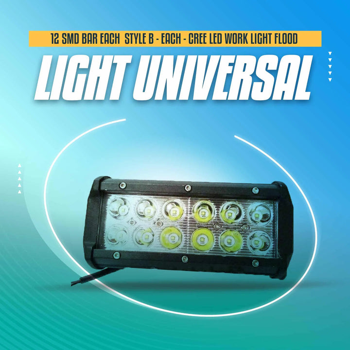 12 SMD Bar Light Universal Style B - Each - Cree LED Work Light Flood Spot Light Offroad Driving LED Light Bar SehgalMotors.pk