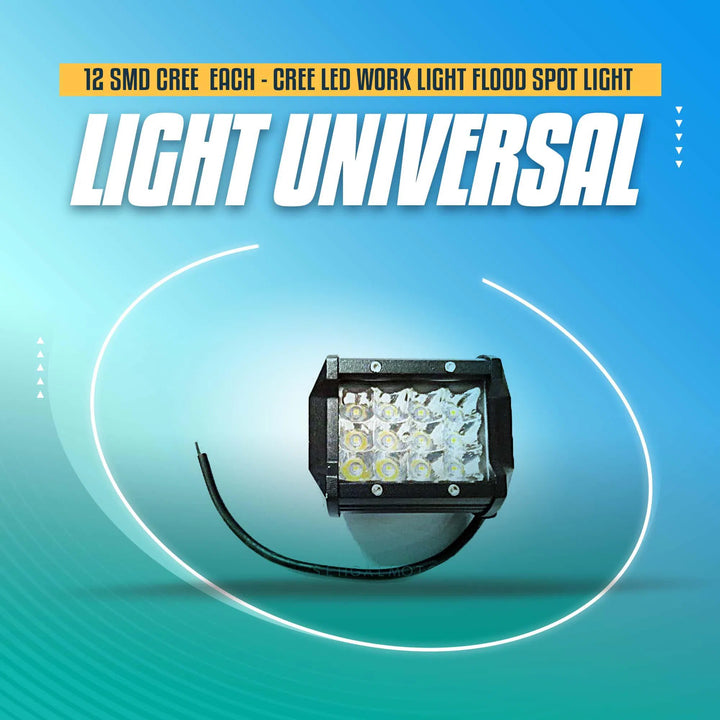 12 SMD Cree Light Universal - Each - Cree LED Work Light Flood Spot Light Offroad Driving LED Light Bar SehgalMotors.pk