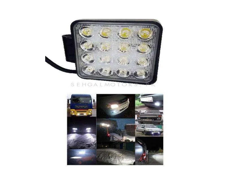 16 SMD Cree Light Universal Square - Each - Cree LED Work Light Flood Spot Light Offroad Driving LED Light Bar SehgalMotors.pk