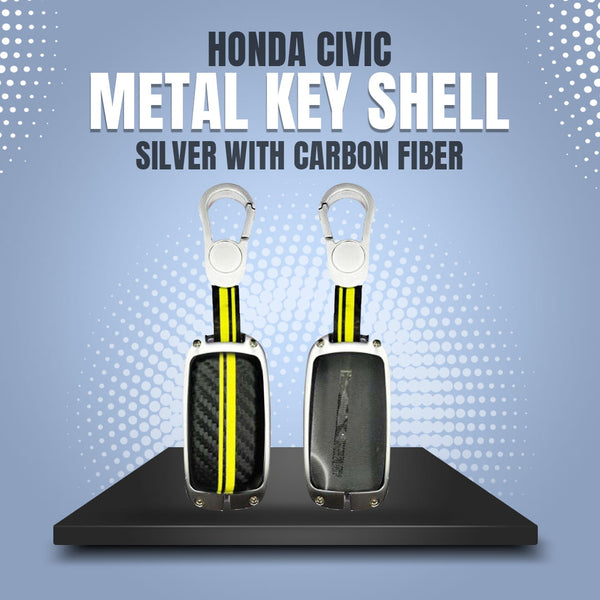 Honda Civic Metal Key Shell Case Cover Silver With Carbon Fiber